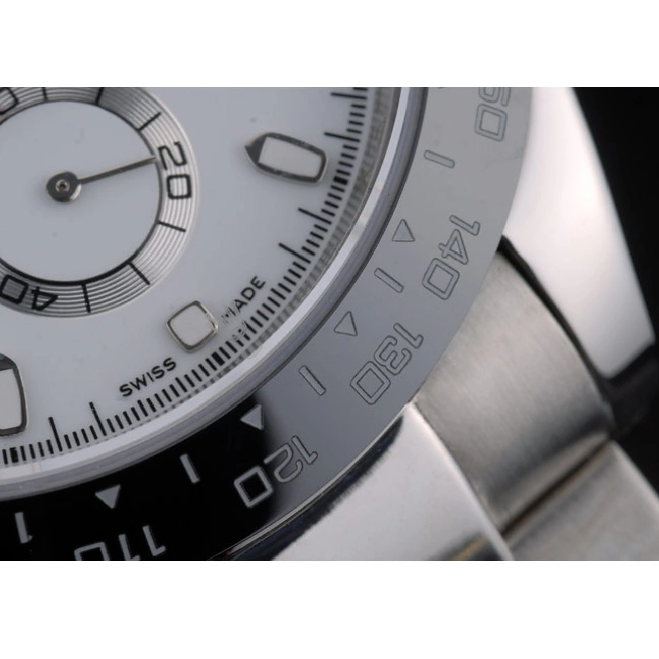 AAA replica watch Rolex 80249 Steep White Daytona Tachymeter Ceramic Stainless Black Dial Strap 0615